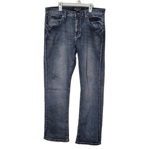 True Luck Men's Jeans 32x32 Blue Slim Straight Embroidered